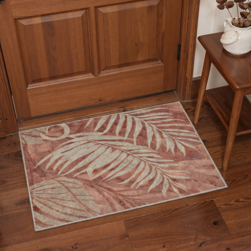 Tapis d'intérieur rouge / beige lavable à la machine Veranda avec envers antidérapant, Rectangle 6' x 9'