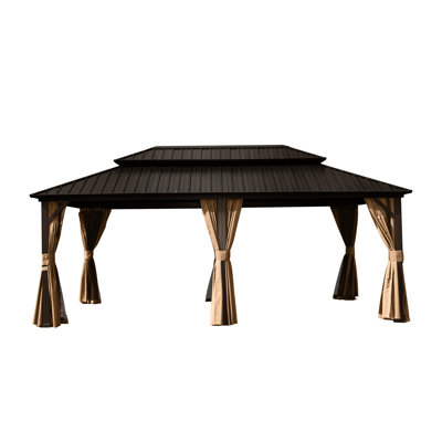 Spacieux pavillon de jardin en aluminium de 12 pi x 18 pi avec toit en acier galvanisé. Ventilation efficace. Brun 12 pi x 18 pi construit et acier. Idéal pour les loisirs en plein air.