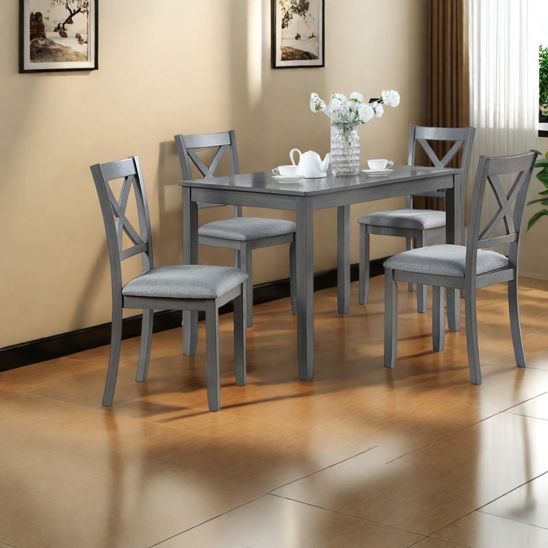 Ensemble de table de salle à manger en bois massif gris pour 4 personnes
