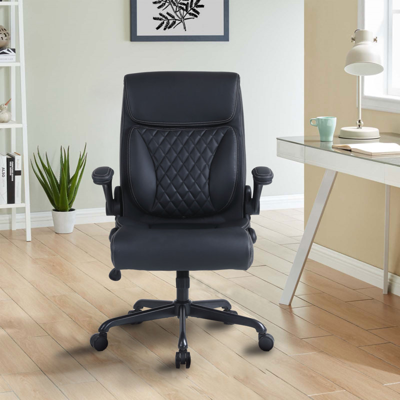Kustaa Faux Leather Ergonomic Design Office Task Chair Desk Executive Chair with Flip-up Armrest, Black