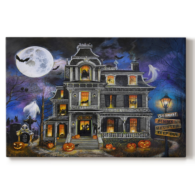 Haunted Mansion Moonlight - Toile tendue avec châssis tendue, prête à accrocher, Argent argent, H 21 po x l 41 po
