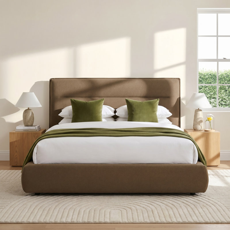 Micah Upholstered Platform Bed, Queen, Brown