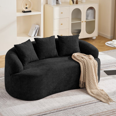 Canapé deux places incurvé sans os de 165 cm, canapé nuage moderne 2 places avec 3 coussins décoratifs, assise profonde en tissu chenille, aucun assemblage requis