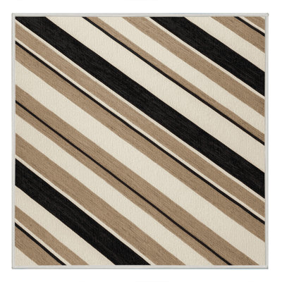 Washable Light Beige Charcoal Striped Area Rug
