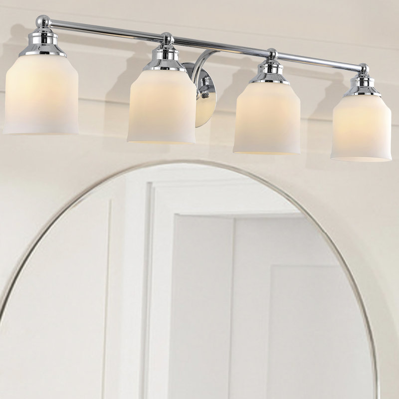 Éclairage pour meuble-lavabo à DEL en fer / verre Lauder, Quatre lumières, Chrome chrome