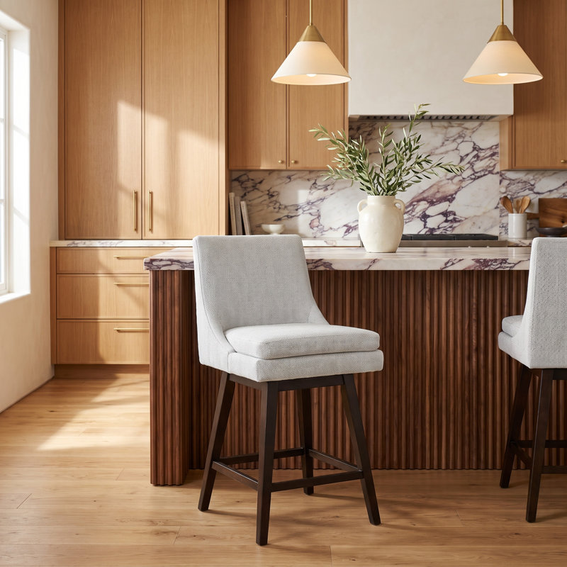 Zahara Upholstered Swivel Counter & Bar Stool, Prestige Ivory Basketweave/Brown, Counter Stool (26” Seat Height)