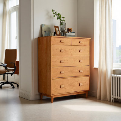 Simple Burlywood Six-drawer Solid Wood Filing Cabinet