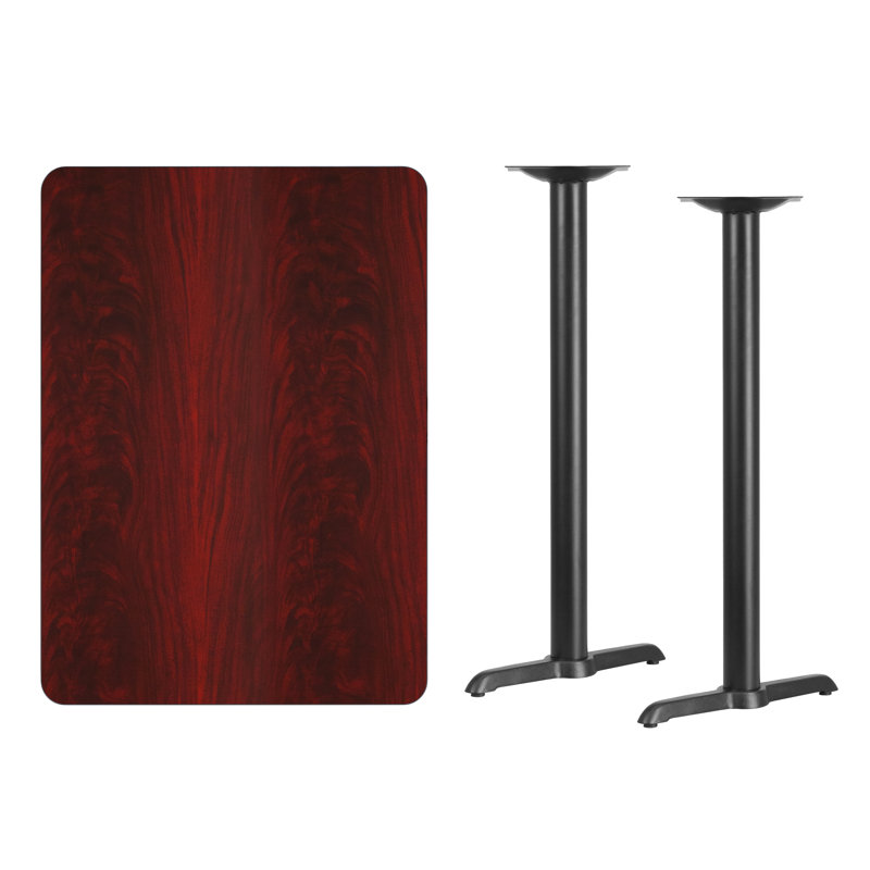 Plateau de table rectangulaire en stratifié de 30 po x 42 po avec base de hauteur de table de 5 po x 22 po Jarreth, Acajou