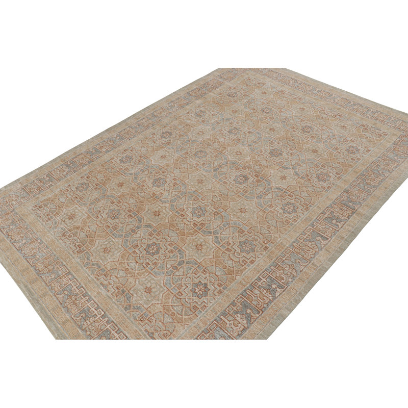 Hand Knotted Area Rug in Beige/Brow/Blue