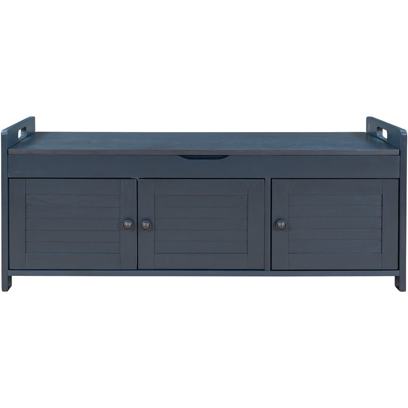 Banc de rangement avec 3 portes en forme de volet, banc à chaussures avec coussin amovible et espace de rangement caché (marine antique, ancien SKU: WF284226AAM)