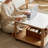 Modern Minimalist Oak Square Sintered Stone Mobile Side Table