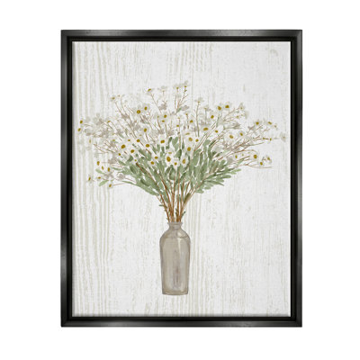 "Country Wildflower Blooms Arrangement Rustic Plank" par Ziwei Li - peinture sur toile à cadre flottant