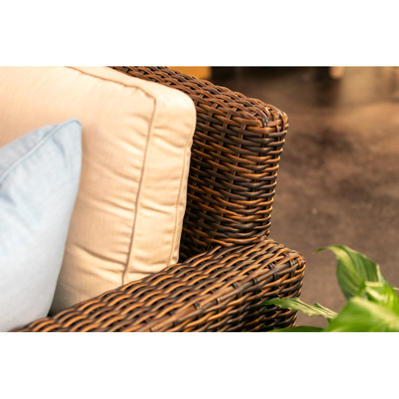 Montecito 106.50'' Wide L-Shaped Premium All-Weather Wicker Patio Sectional with Sunbrella® Cushions, Canvas Flax Sunbrella®