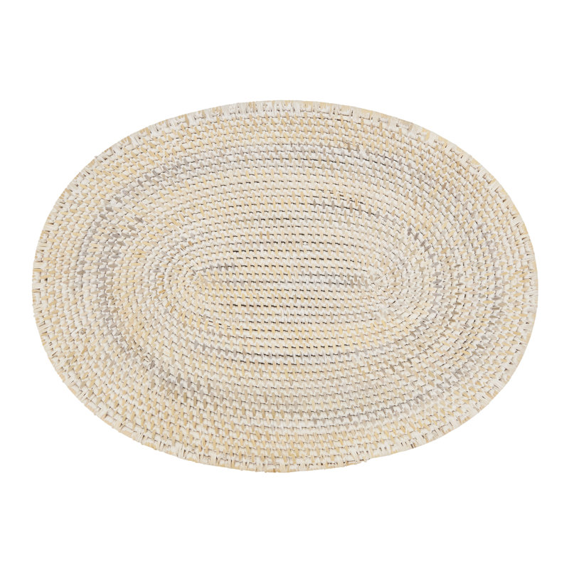White Woven Rattan Oval Placemats, 14" x 19", Set of 4