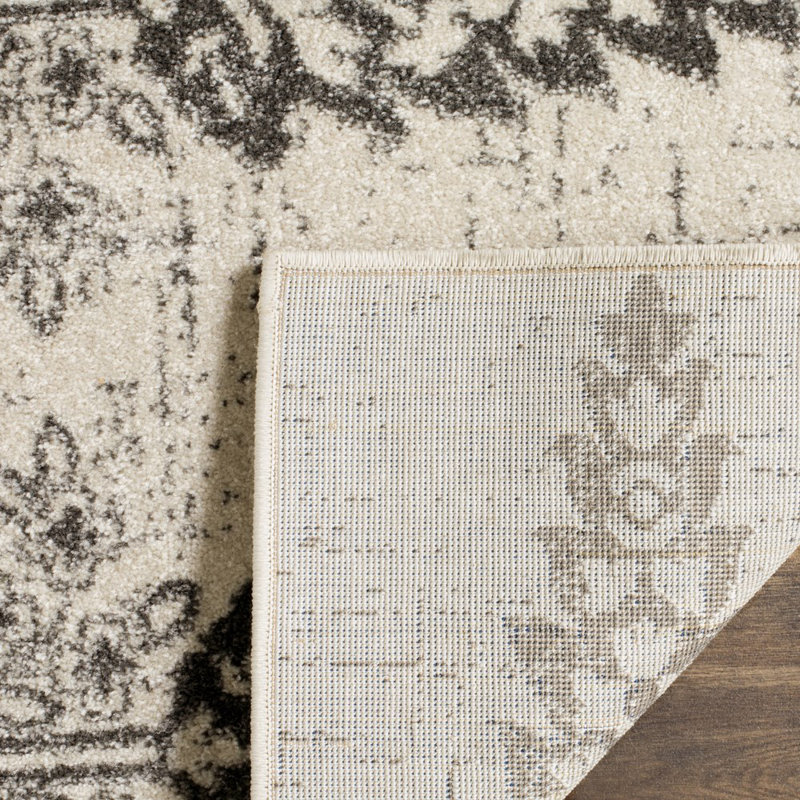 Annette Floral Ivory/Silver Area Rug, Square 6'7"