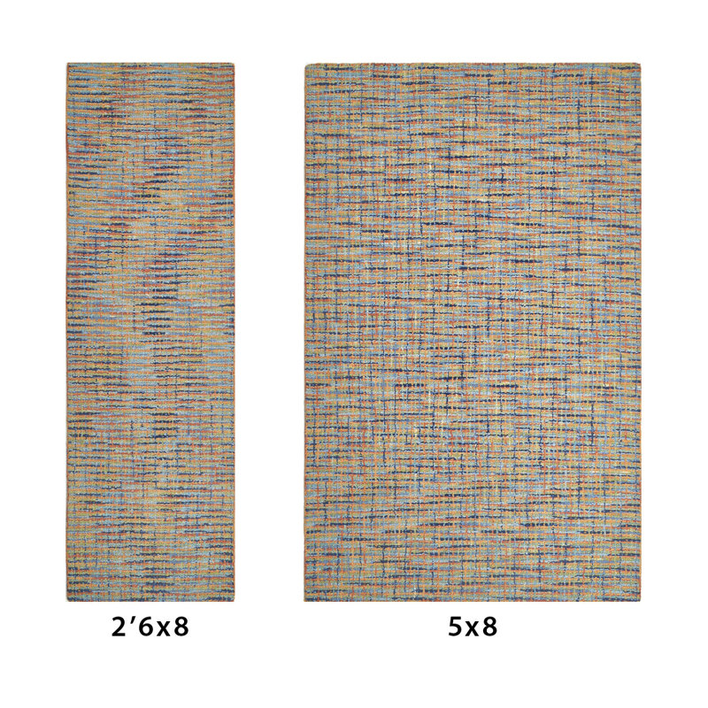 Tweedy Handmade Hand Tufted Wool Orange/Blue/Green Rug, Runner 2'6" x 8'