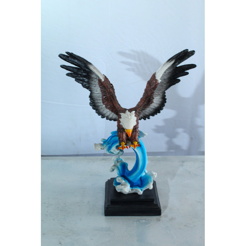 Nifao Resin Bald Eagle Statue - Indoor Patriotic Sculpture, Hand-Painted Eagle with Wings Spread Over Ocean Wave, Symbol of Freedom & Strength, Desk, Shelf & Home Decor14 x 7" x 17"H