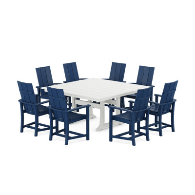 POLYWOOD Modern Adirondack 9-Piece Farmhouse Trestle Dining Set