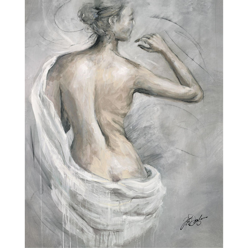 «The White Drape I» par Chelsea Art Studio - Peinture, H 67 po x l 54 po x P 1,5 po, Gel brossé