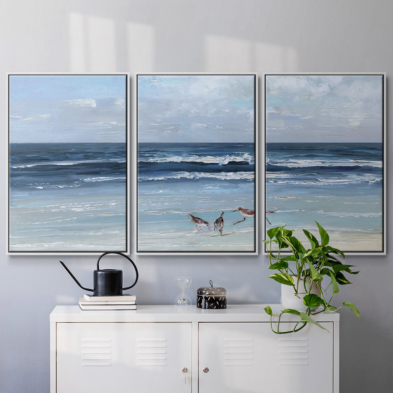 Beach Trio, reproduction sur toile 3 pièces, Blanc, H 36 po x l 75 po x P 2 po