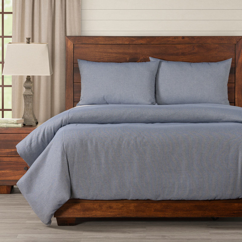 Smithsonian Redeem Stripe Eco-friendly Duvet Cover Set, Queen Duvet Cover + 2 Queen Shams, Royal Blue