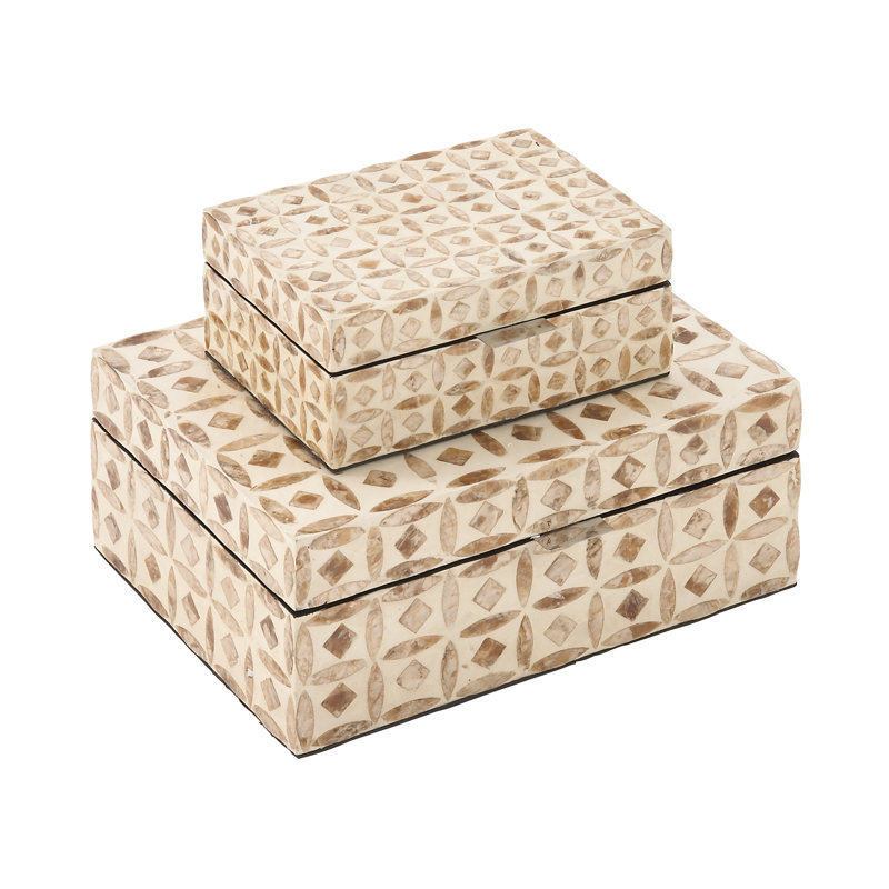 2 Piece Handmade Decorative Box Set, Beige/Brown