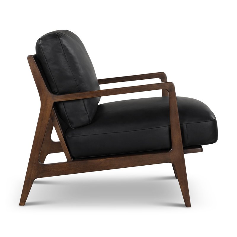 Carmelo Genuine Leather Accent Chair, Black Genuine Leather