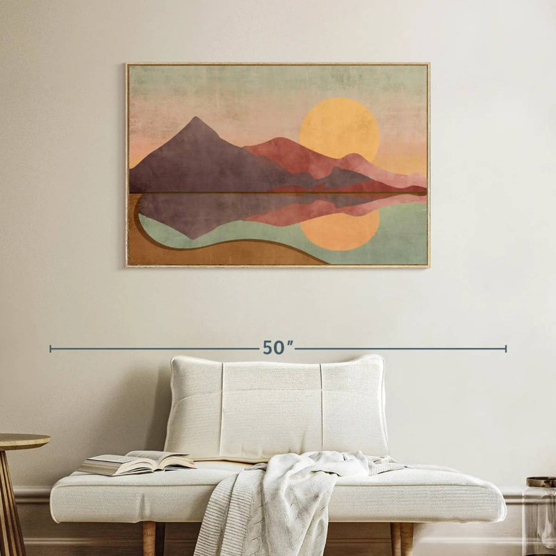 Boho Sundown, Floating Frame Natural Wood, 40" X 27"