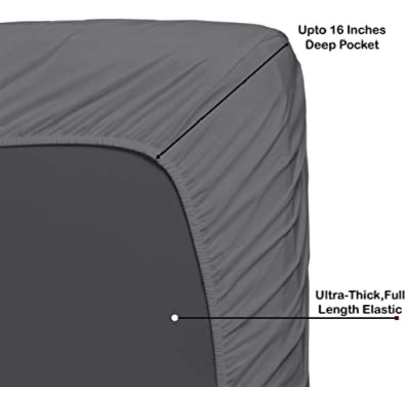 Ensemble de draps en 100 % percale de coton à densité de tissage de 300 fils, Drap-housse pour lit simple TG, Gris foncé