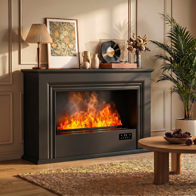 Water Vapor Fireplace with Humidifier, 13 Colors 3D Realistic Atomized Flame, No Real Flame, Remote Control & Easy Water Fill, Cool to the Touch for Bedroom and Living Room, Black