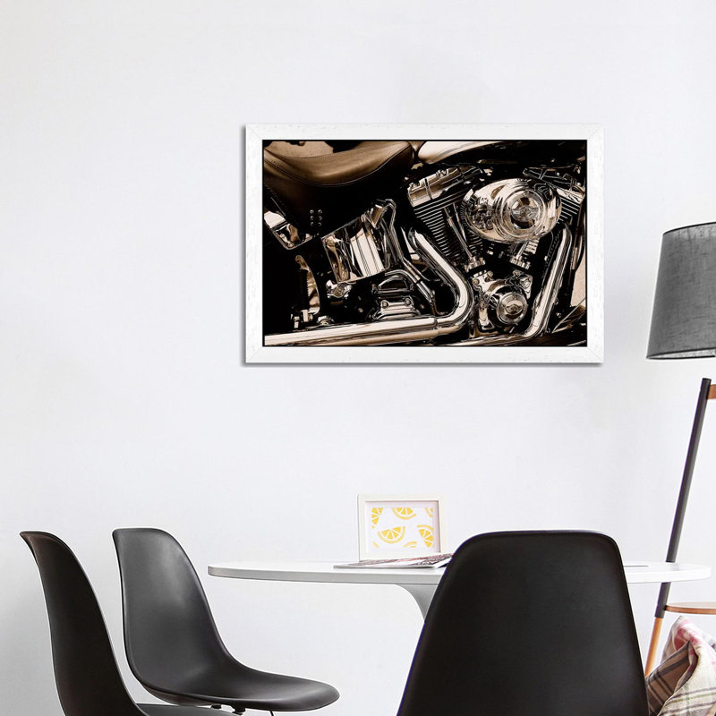 Harley Motorcycle - Print on Canvas, White Framed, 66.04 cm H x 45.72 cm W