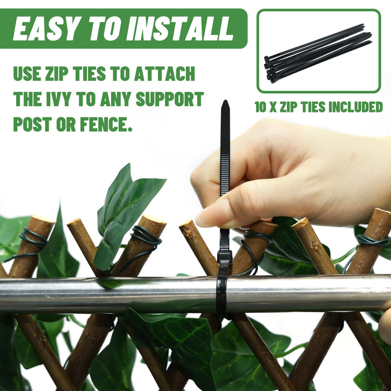Double-Sided Expandable Faux Hedge Artificial Ivy Privacy Fence Panel with Real Wood Trellis