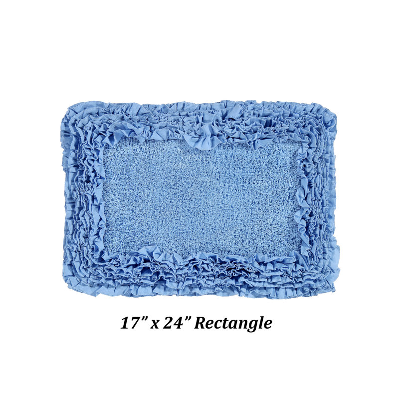 Aveliss 100% Cotton Tufted Bath Rug, Ultra Soft & Absorbent, Spray Latex Backing, Luxurious Ruffle Border, 17" x 24" Rectangle, Blue