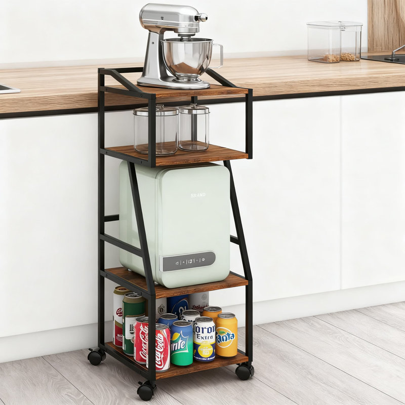 Mini-chariot à roulettes avec organisateur à 4 niveaux - Chariot de rangement mobile avec roues verrouillables pouvant contenir 2 petits réfrigérateurs pour le dortoir, la chambre à coucher, le salon et le rangement des soins de la peau
