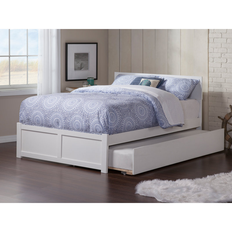 Lit plateforme Flack en bois massif avec pied de lit et gigogne, Blanc, Grand