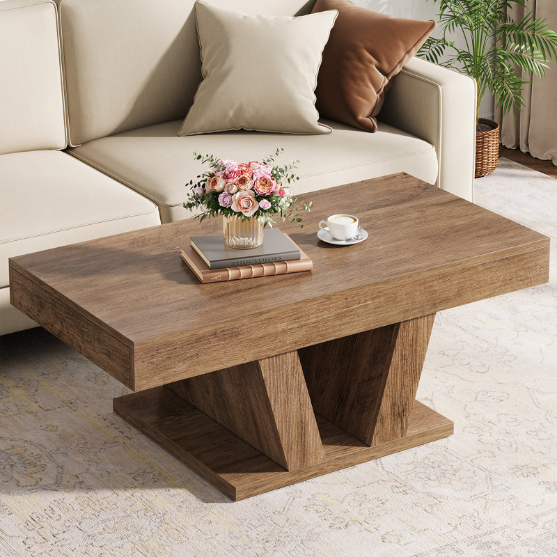 Table basse 43 po avec 2 tiroirs Lakeyia, Chêne