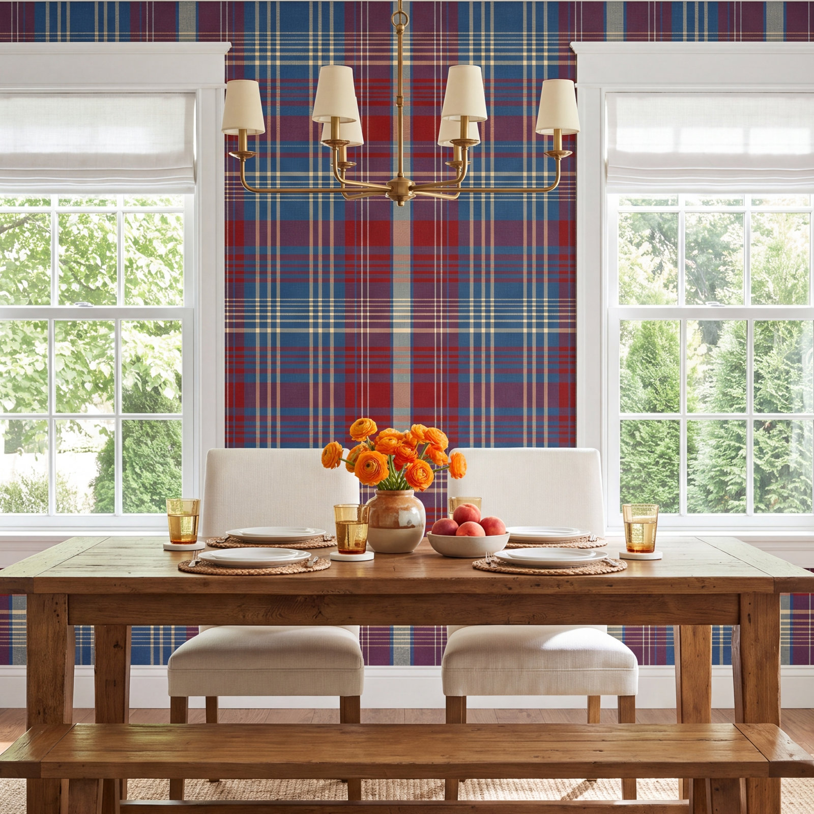 Woodstock Lifestyle Modern Plaid Wallpaper, Red/Saphire Blue