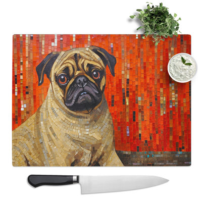 Pug Art Deco  Glass Chopping Board