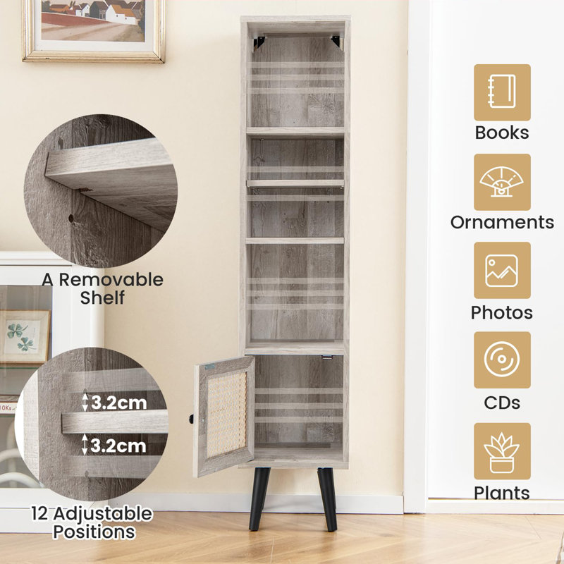 Komurcu 137cm H x 29cm W Standard Bookcase, Oak Grey