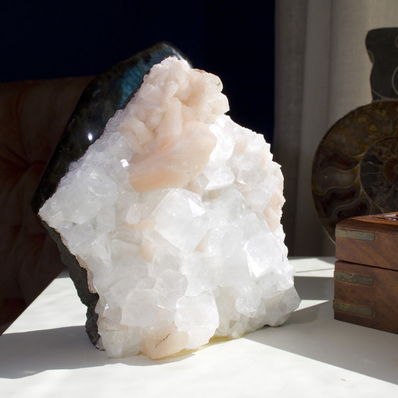 Icy Cubic Apophyllite with Stilbite