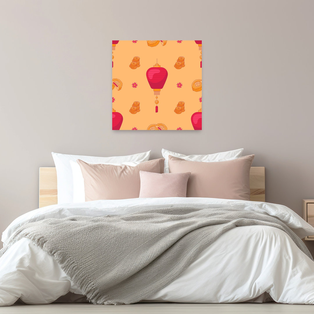 Festive Lanterns And Mooncakes Traditional Flower Wall Art Print
