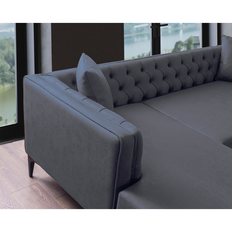 Chealsie Velvet L-Shaped Sectional, Gray