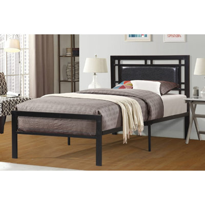 Lit plateforme en métal avec tête de lit tapissier, sans cordon requis, moderne, noir, grand