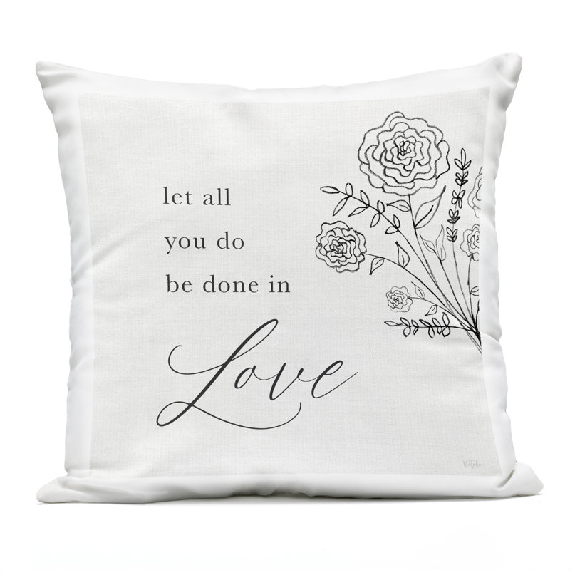 Coussin d'extérieur imprimé Floral Love Sentiment, design par Natalie Carpentieri