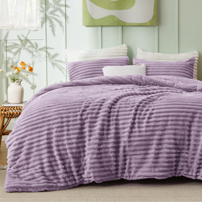 Bedsure King Size Comforter Sets - 3-Piece Double-Sided Fleece Fluffy Lavender Bedding, Cozy Striped Aesthetic for Modern & Guest Bedrooms, All-Season Luxury Home Decor