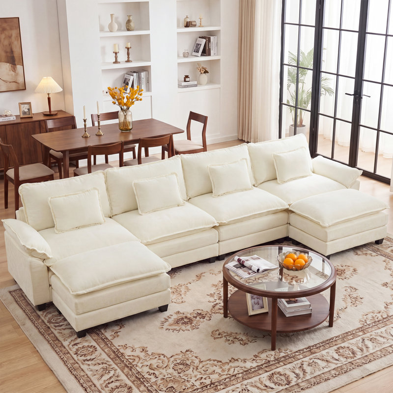 Adonia 154" Oversized U Shaped Sectional Sofa, Comfy Cloud Couch Deep Sectional Sofa with Ottomans for Living Room