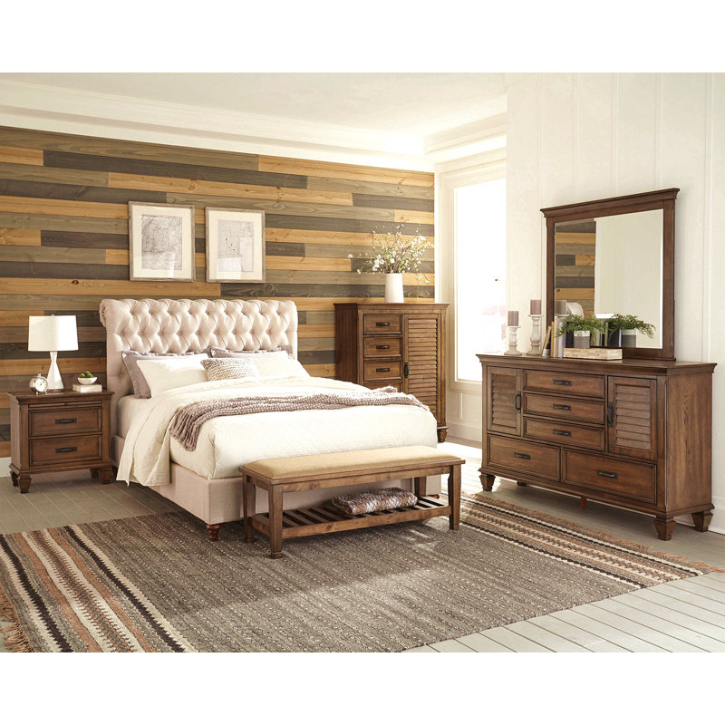 Grand lit tapissier Clemence Beige