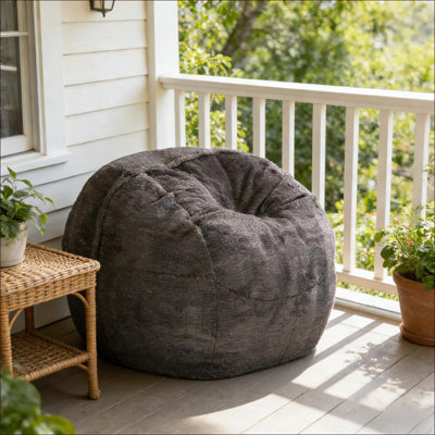 5 Foot Modern Cozy Faux Fur Bean Bag Chair for Adults, Soft Tan Brown/Beige Lounger for Living Room Bedroom | faux fur | Round