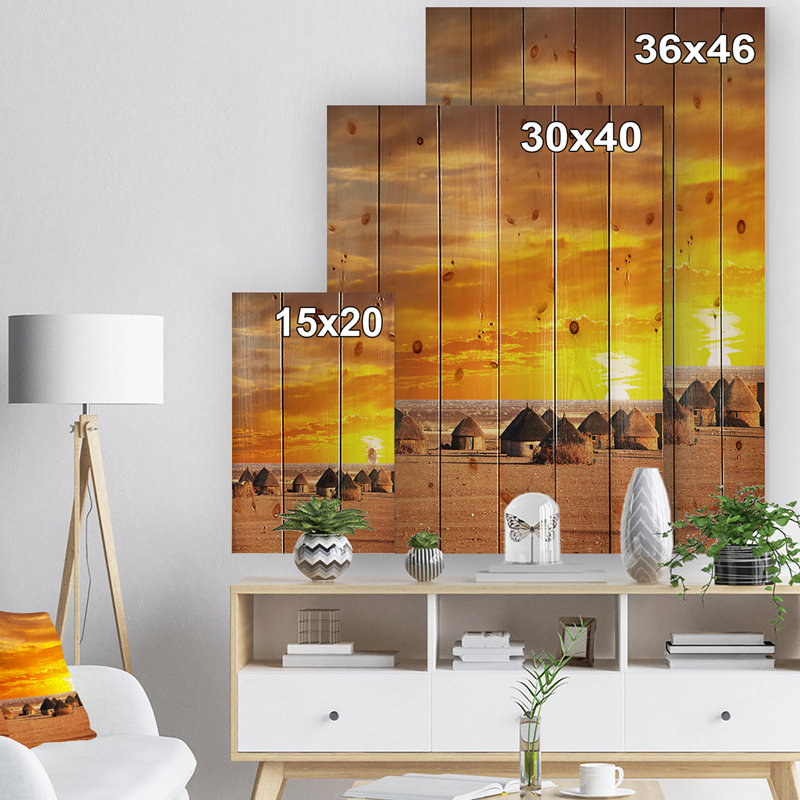 «Landscape Colorful African Village Huts View», reproduction de photo, H 20 po x l 15 po x P 0,78 po, Bois