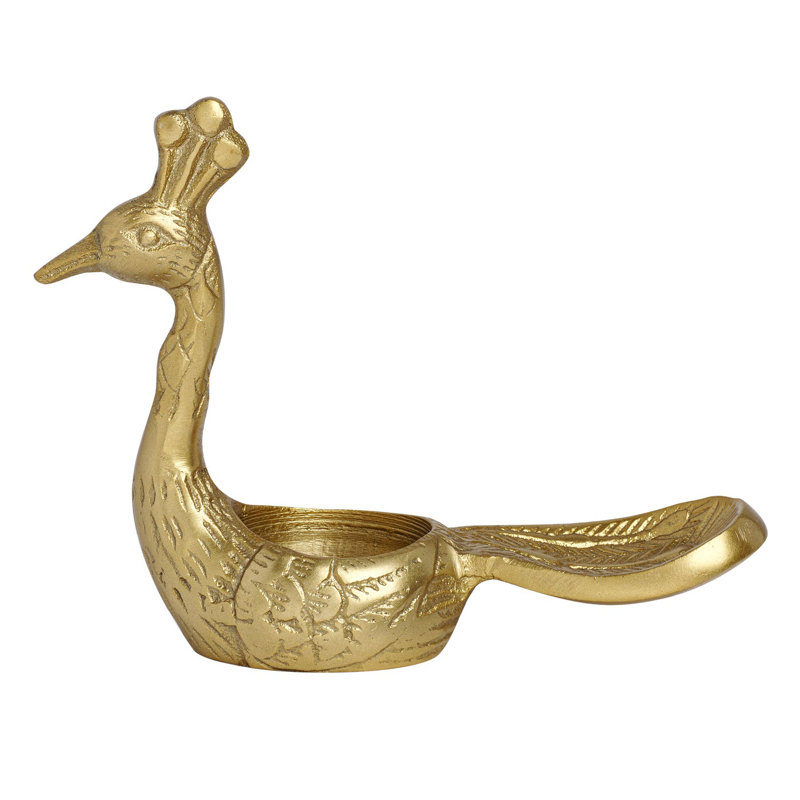 Aurum Peacock 6" Gold Aluminum Tealight Holder